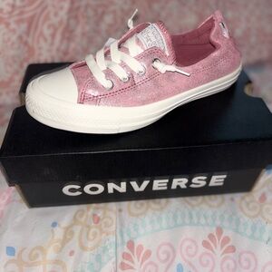 CONVERSE WOMENS Pink and White Low-Top Sneakers with Textured Canvas